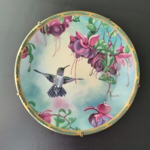Cyndi Nelson | Decorative Plate with Hummingbird and Flowers | Pickard | c.90s